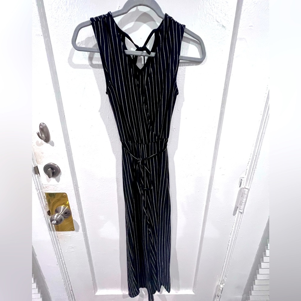 Black pinstripe cotton jumpsuit